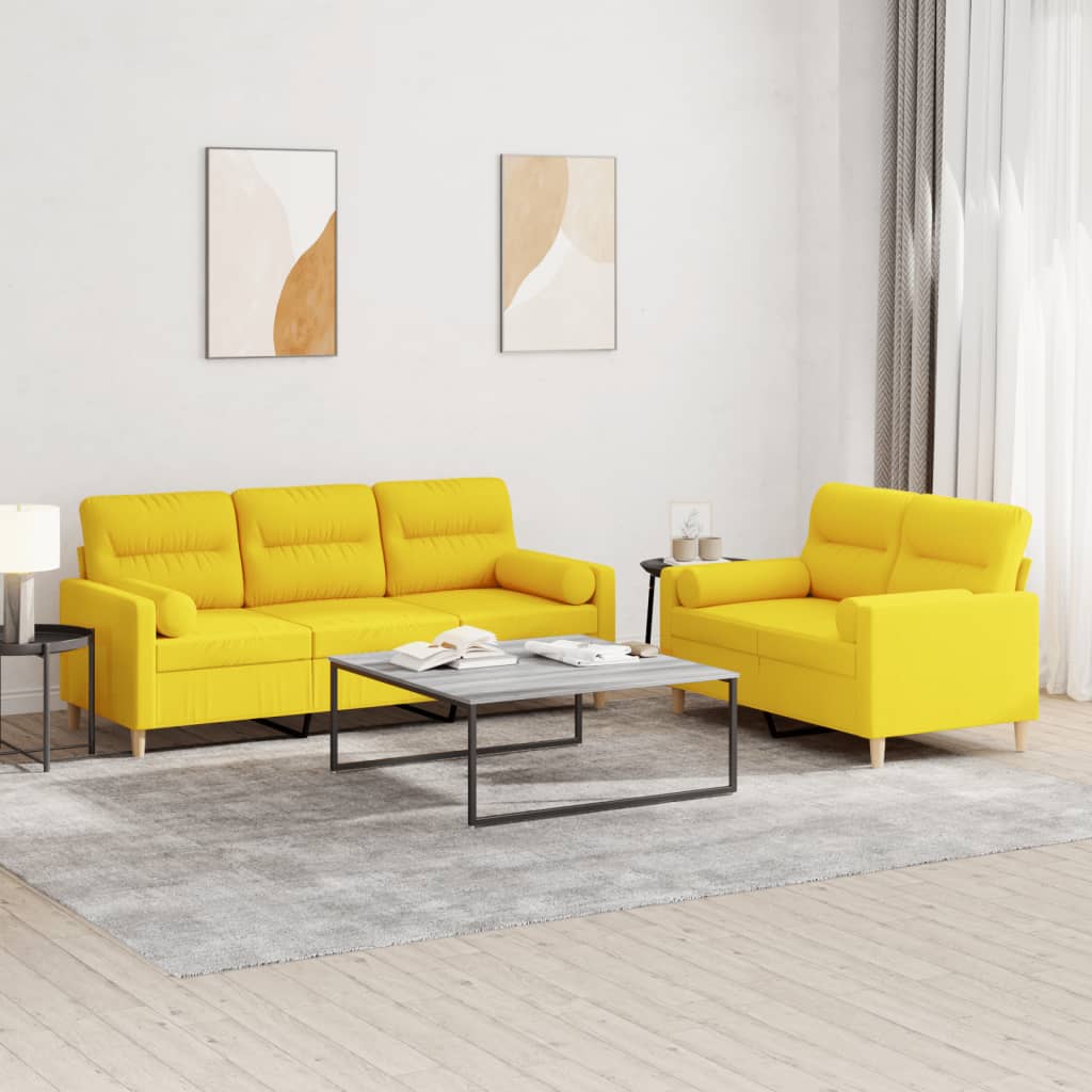 3-tlg. Sofagarnitur mit Kissen Taupe Stoff