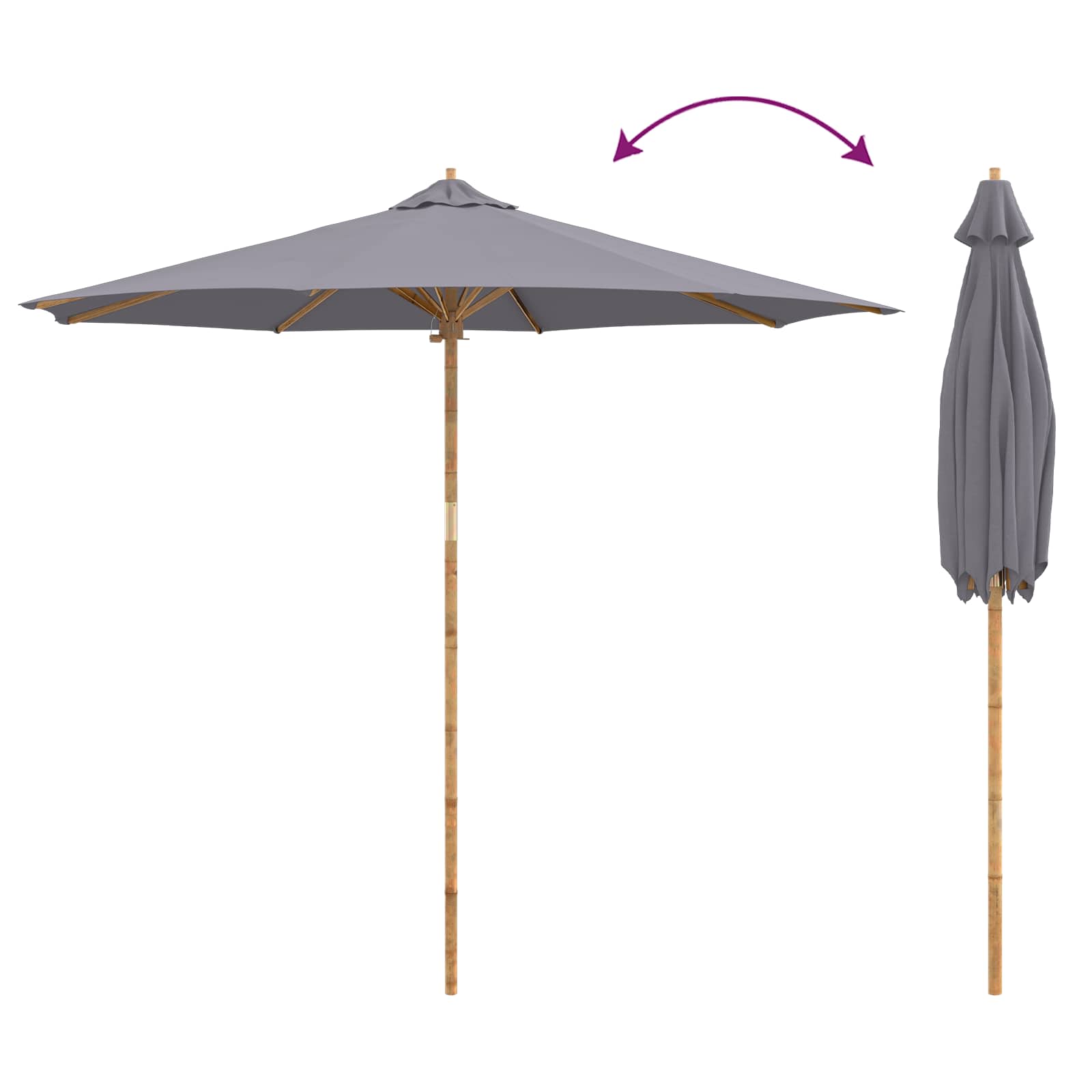 Garten-Sonnenschirm Cremeweiß Ø 150 x 210 cm Bambus