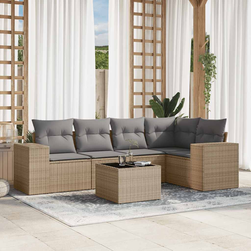 5-tlg. Garten-Sofagarnitur mit Kissen Schwarz Poly Rattan