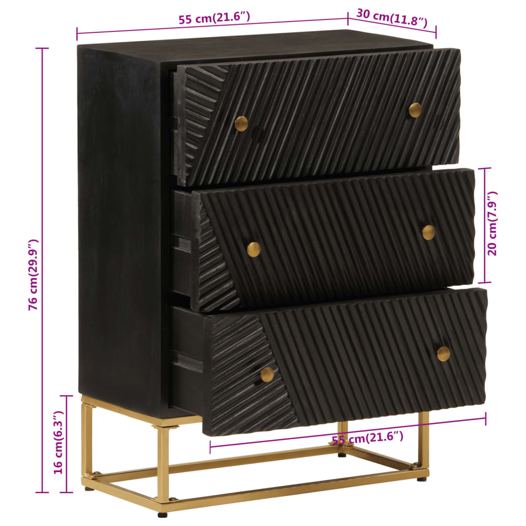 Nachttisch Schwarz 40x30x50 cm Massivholz Mango und Eisen