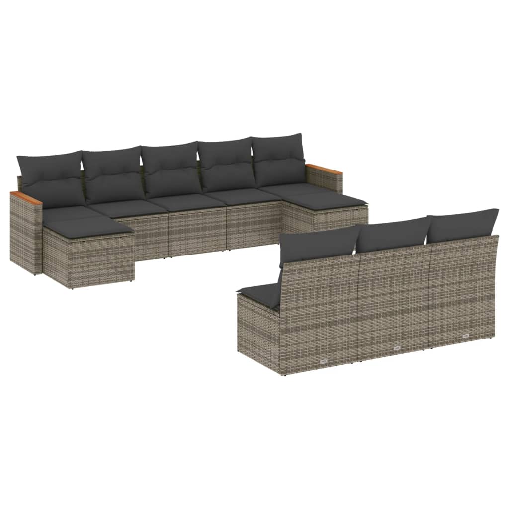 10-tlg. Garten-Sofagarnitur mit Kissen Schwarz Poly Rattan