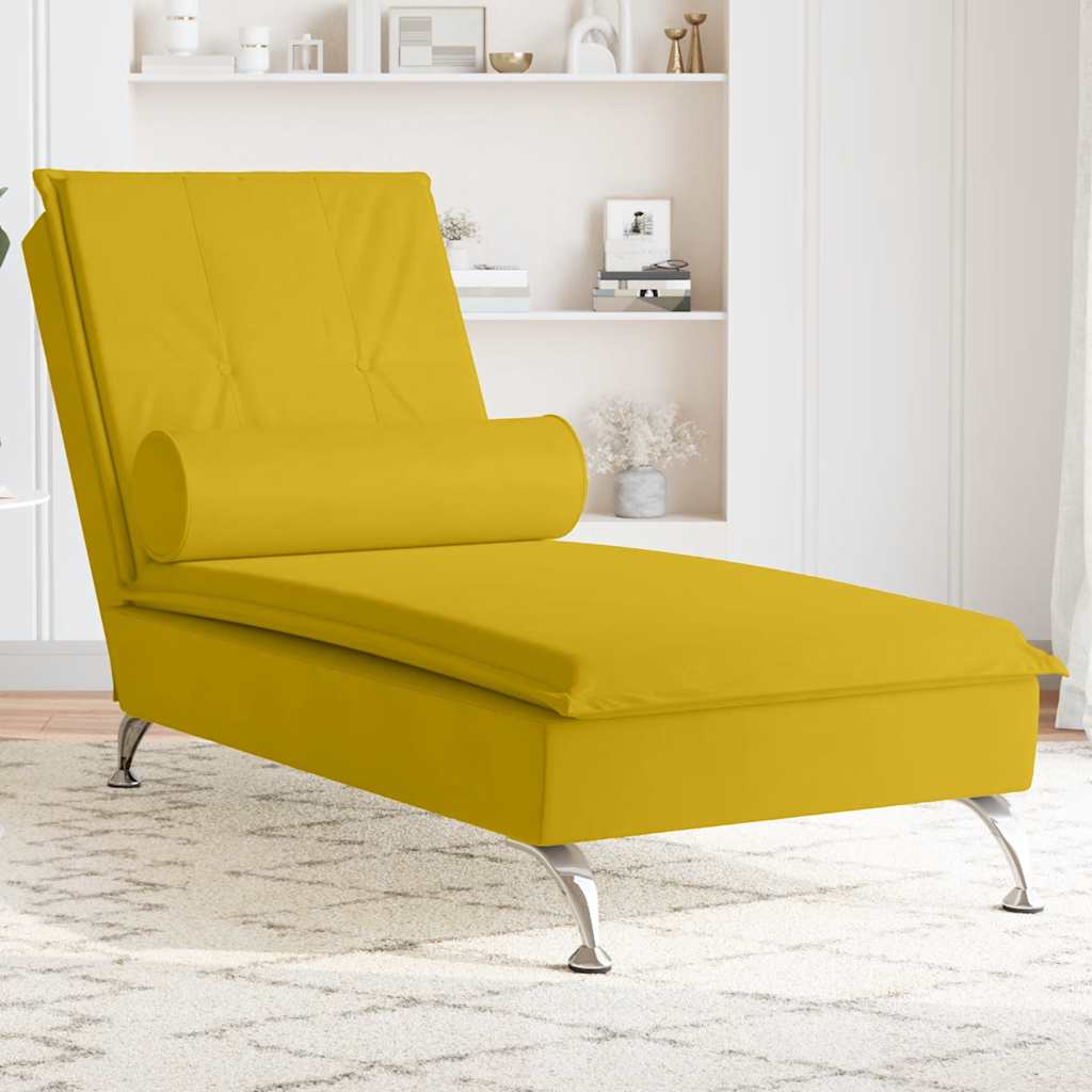 Massage-Chaiselongue mit Nackenrolle Hellgrau Samt