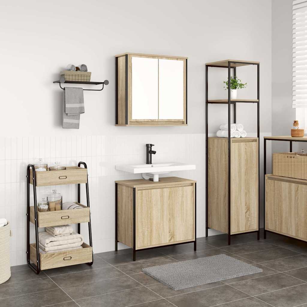 Badezimmermöbel-Set 5 pcs Schwarz Eichen-Optik Holzwerkstoff