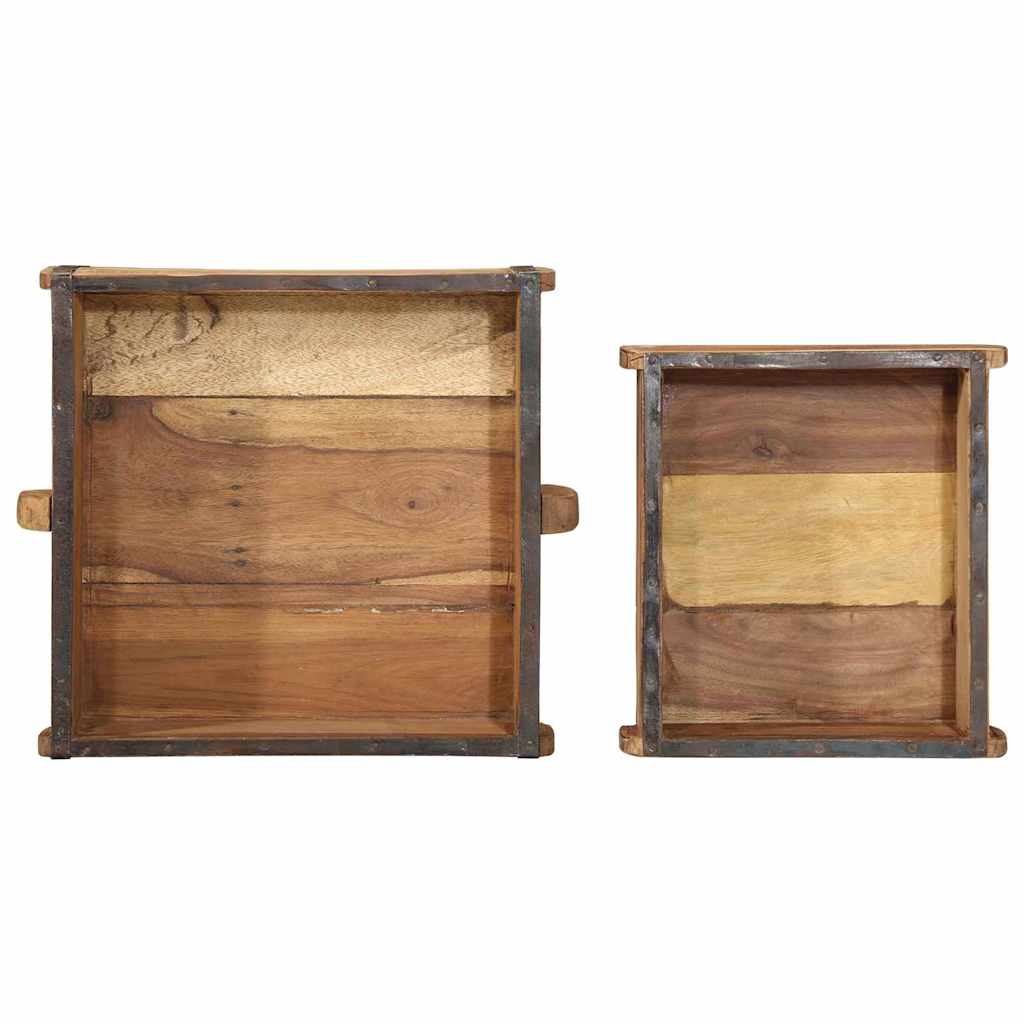 Tablett Braun 30 x 15 x 9 cm Massives upgecyceltes Holz
