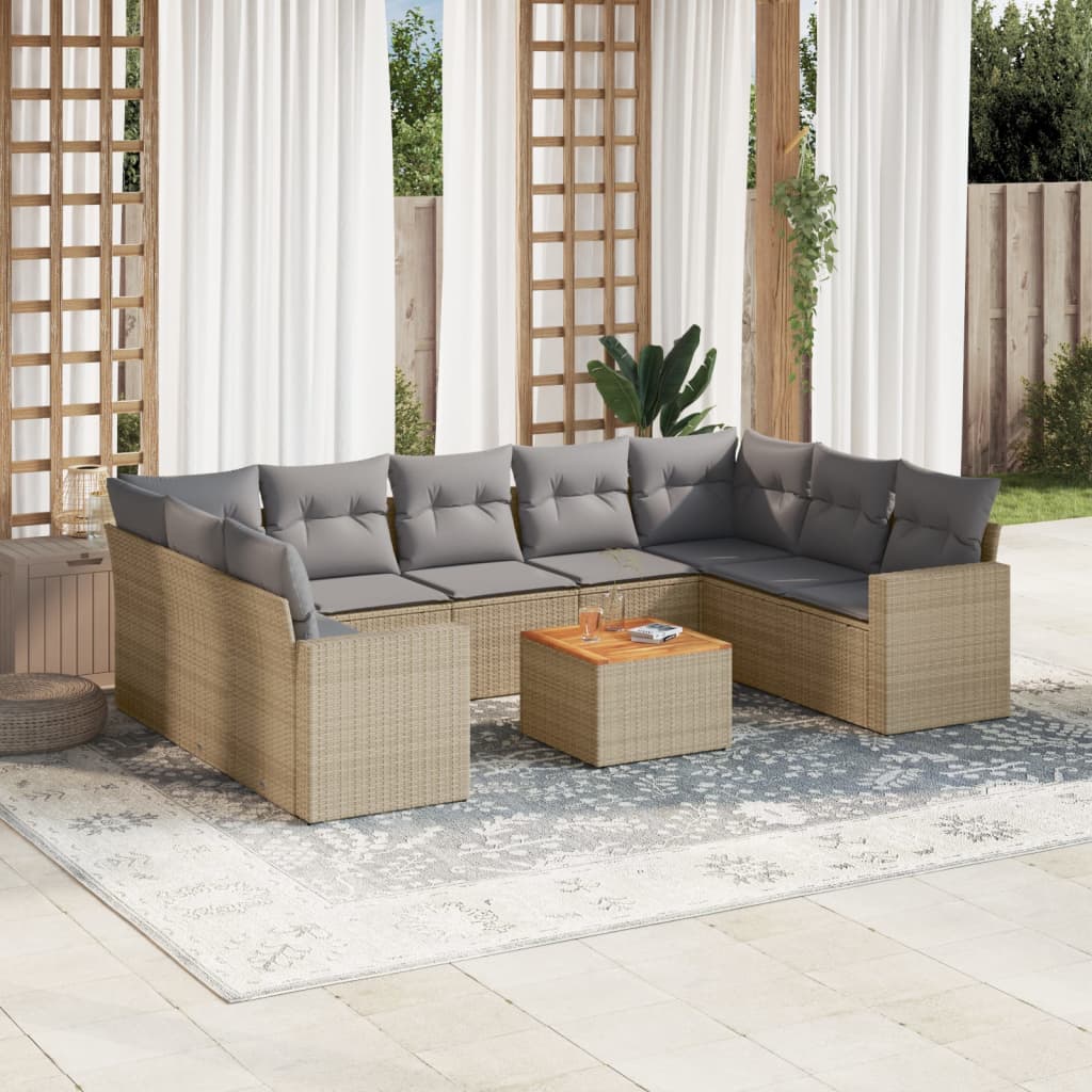 10-tlg. Garten-Sofagarnitur mit Kissen Schwarz Poly Rattan