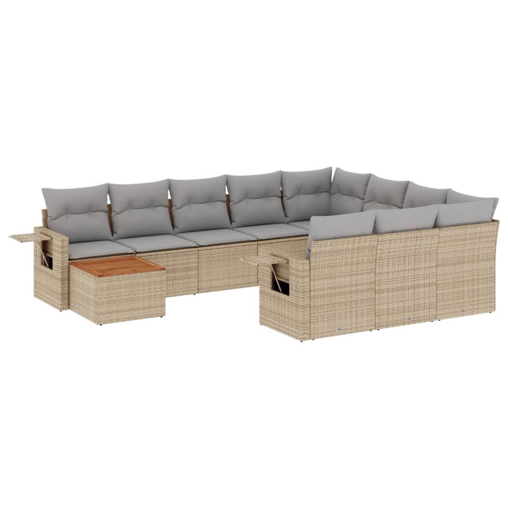 11-tlg. Garten-Sofagarnitur mit Kissen Schwarz Poly Rattan