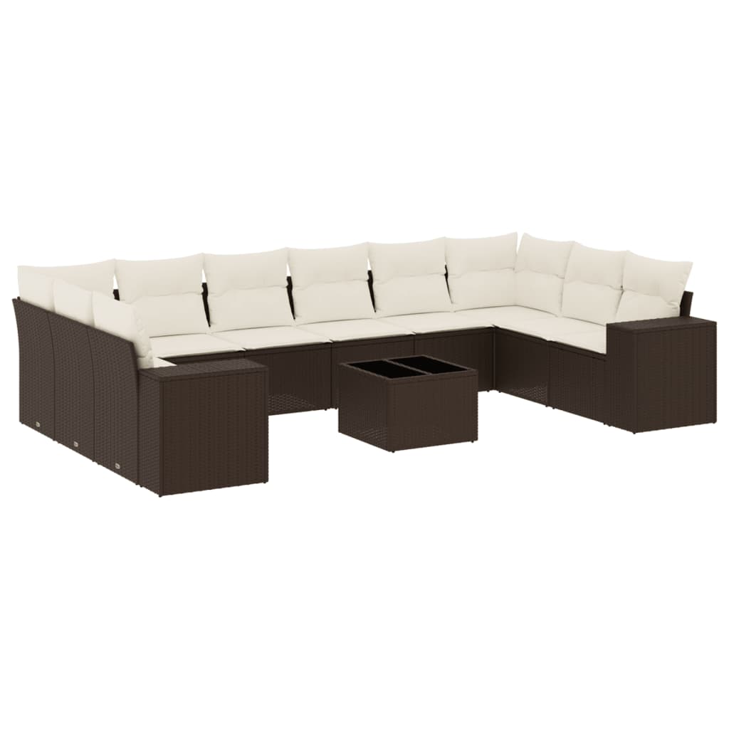 10-tlg. Garten-Sofagarnitur mit Kissen Schwarz Poly Rattan