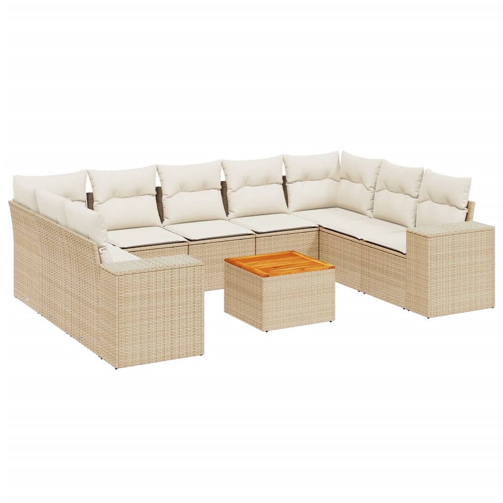 10-tlg. Garten-Sofagarnitur mit Kissen Schwarz Poly Rattan