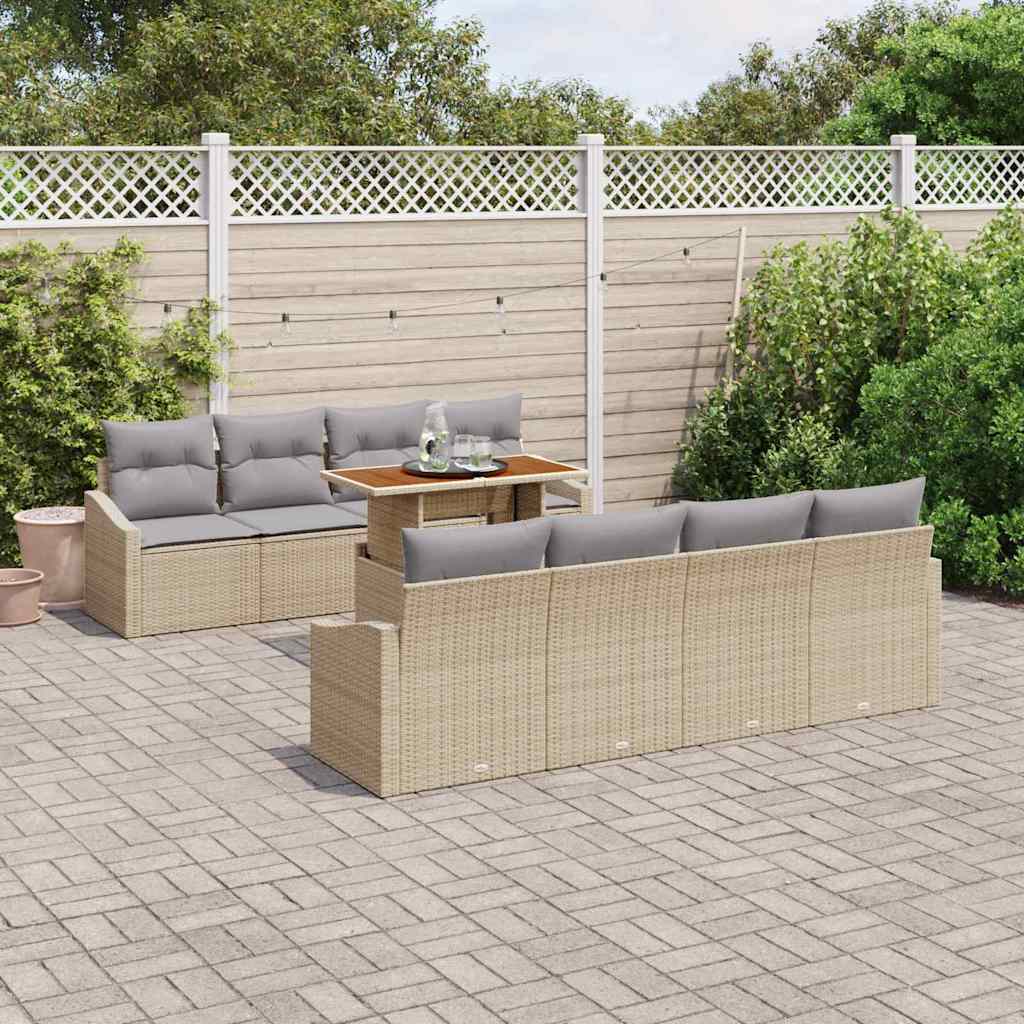 Garten Essgruppe mit Kissen 9 pcs Schwarz und Creme
