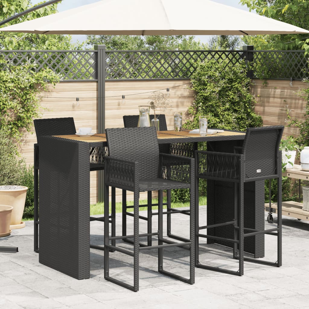 Garten-Bartisch mit Holzplatte Schwarz 105x80x110 cm Polyrattan