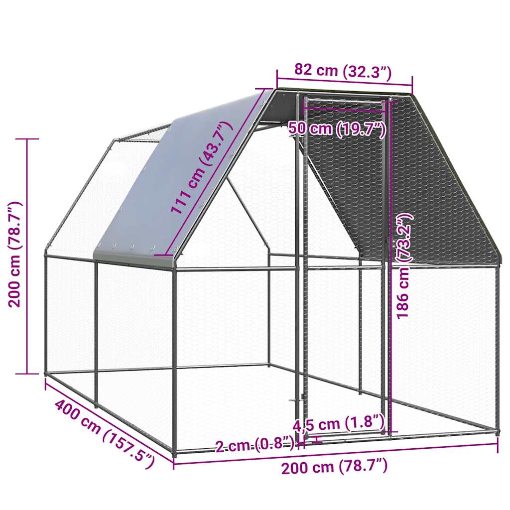 Outdoor-Hühnerkäfig 2x2x2 m Verzinkter Stahl