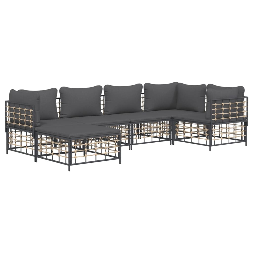 7-tlg. Garten-Lounge-Set mit Kissen Anthrazit Poly Rattan