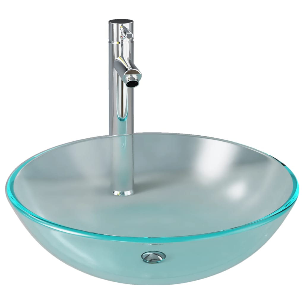 Waschbecken mit Armatur und Ablaufgarnitur Hartglas