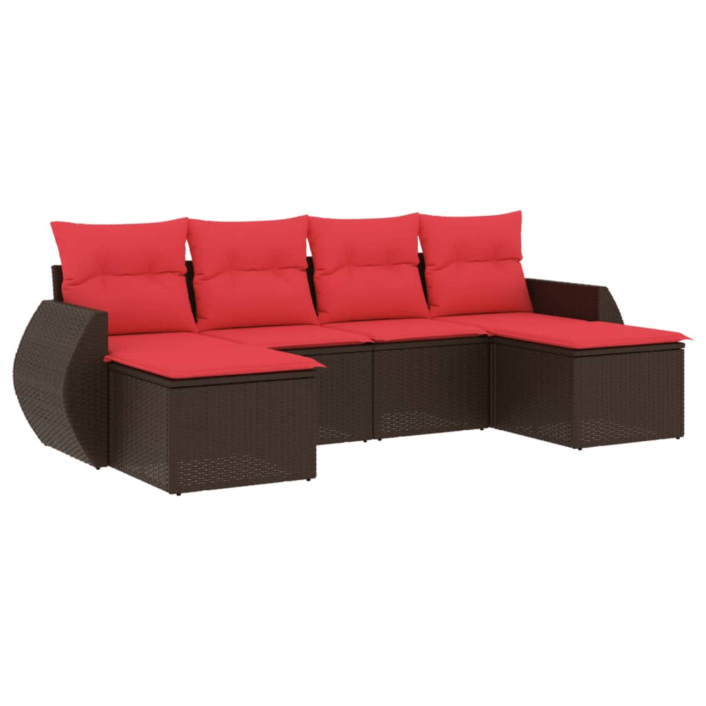 6-teiliges Gartensofa-Set mit Kissen, schwarzes Polyrattan