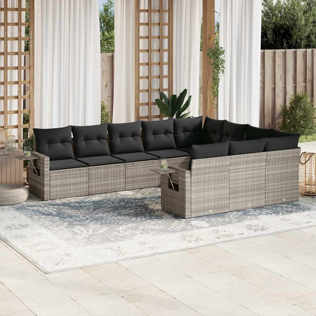 10-tlg. Garten-Sofagarnitur mit Kissen Schwarz Poly Rattan