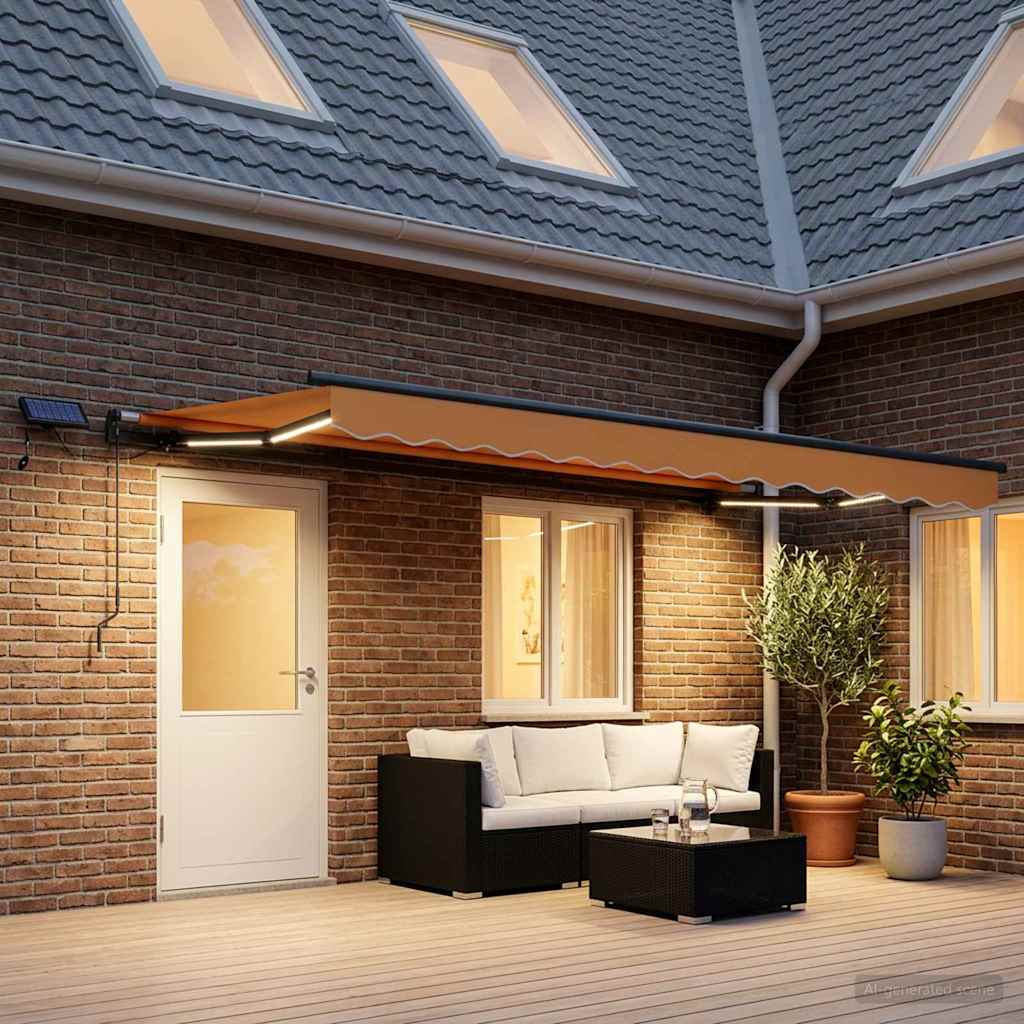 Markise Manuell Einziehbar mit LED 300x250 cm Blau und Weiß