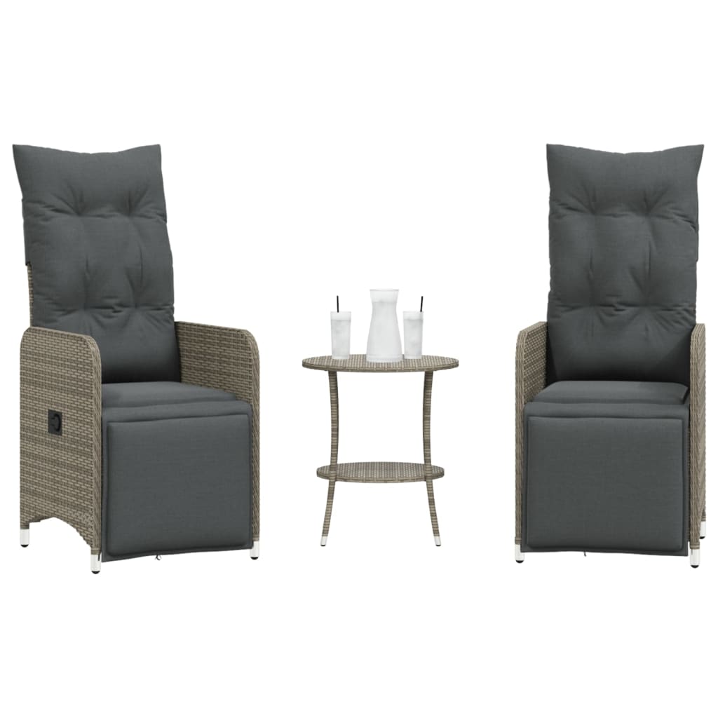 Gartensessel Verstellbar mit Kissen Schwarz Poly Rattan