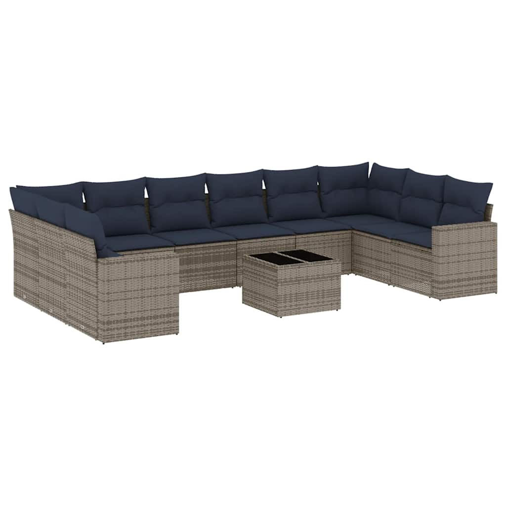 10-tlg. Garten-Sofagarnitur mit Kissen Schwarz Poly Rattan