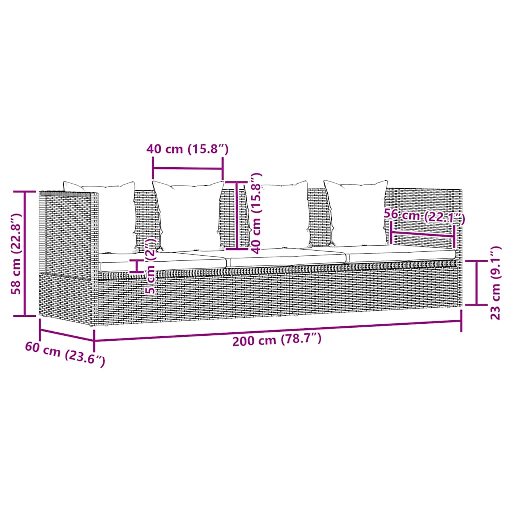 Garten-Sofabett 200x60 cm Poly Rattan Grau