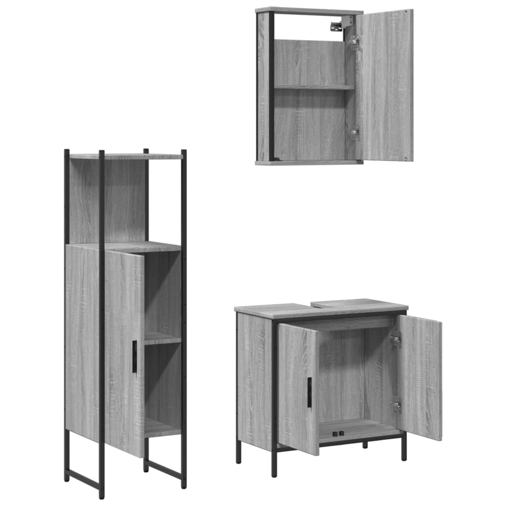3-tlg. Badmöbel-Set Räuchereiche Holzwerkstoff