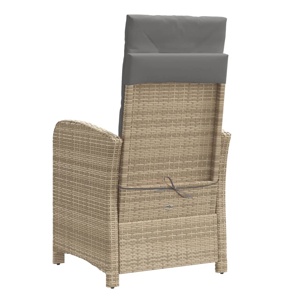 Gartensessel Verstellbar mit Kissen Schwarz Poly Rattan