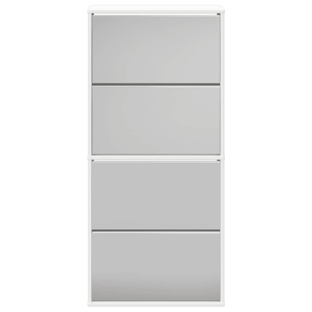Schuhschrank mit 4 Fächern Spiegel Eiche 63×17×134 cm