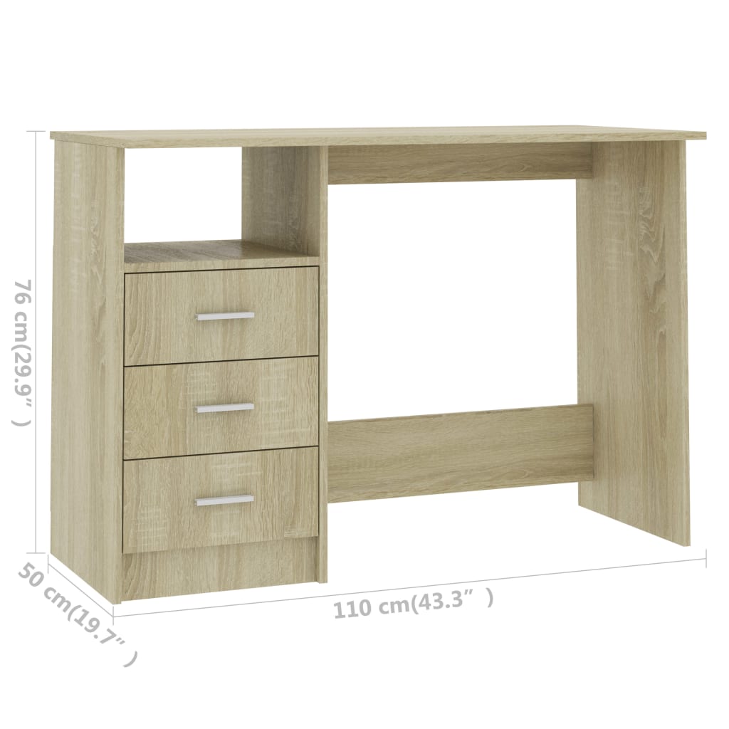 Schreibtisch mit Schubladen Weiß 110x50x76 cm Holzwerkstoff
