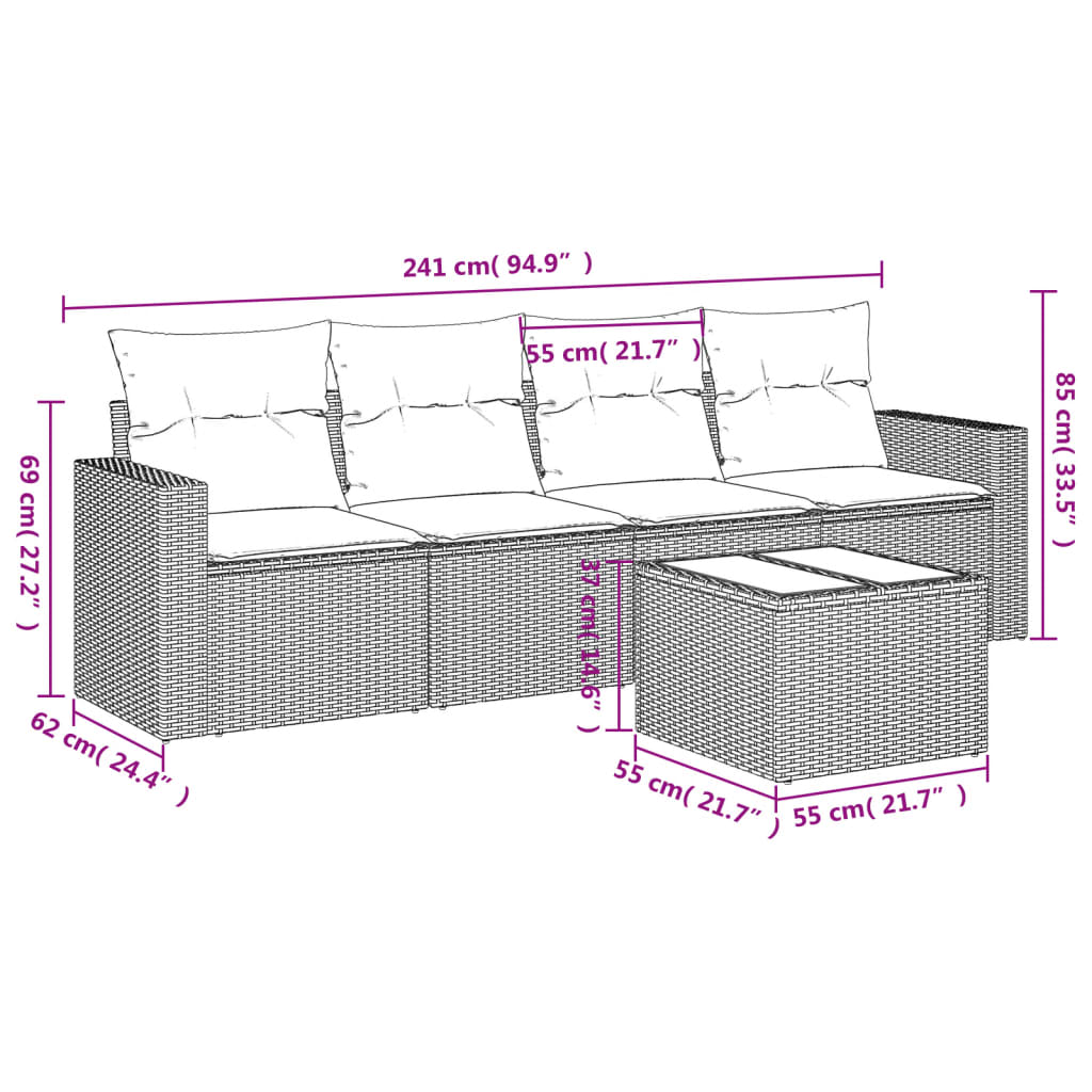 4-tlg. Garten-Sofagarnitur mit Kissen Schwarz Poly Rattan