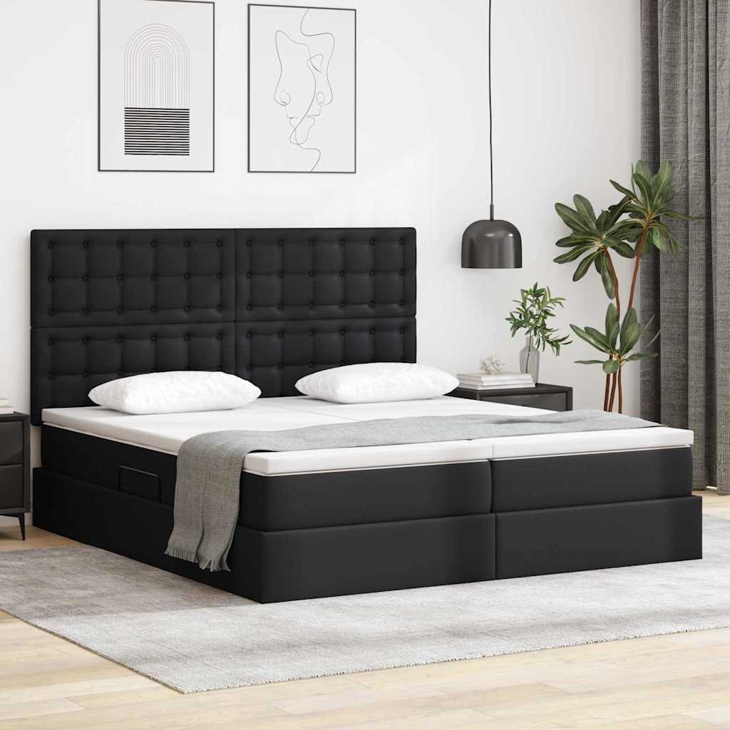 Bett mit Stauraum und LED Schwarz 180 x 200 cm Kunstleder