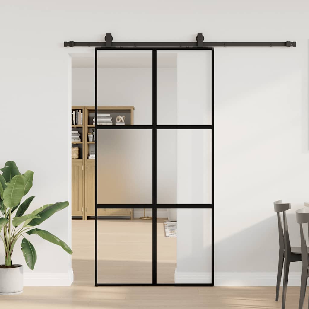 Schiebetür mit Beschlag Schwarz 76x205 cm Hartglas