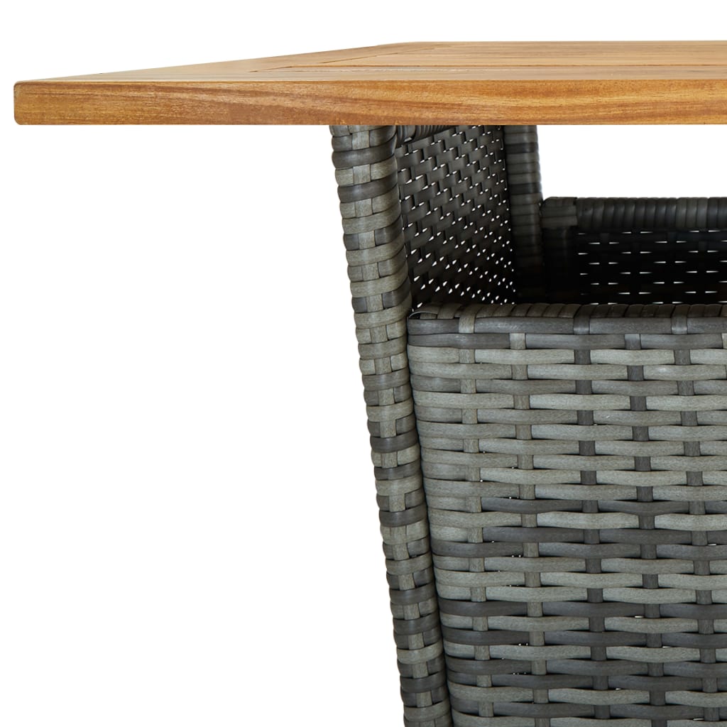 Bartisch Schwarz 80x80x110 cm Poly Rattan und Massivholz Akazie