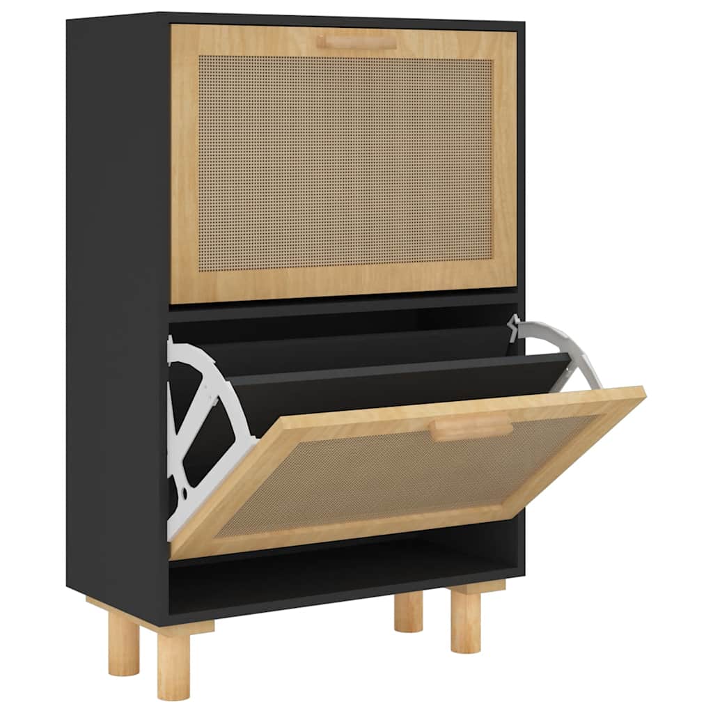 Schuhschrank Weiß 52x25x80 cm Holzwerkstoff & Rattan Natur