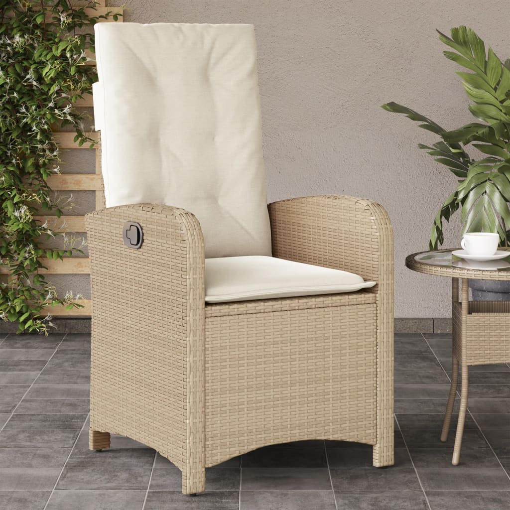 Gartensessel Verstellbar mit Kissen Schwarz Poly Rattan