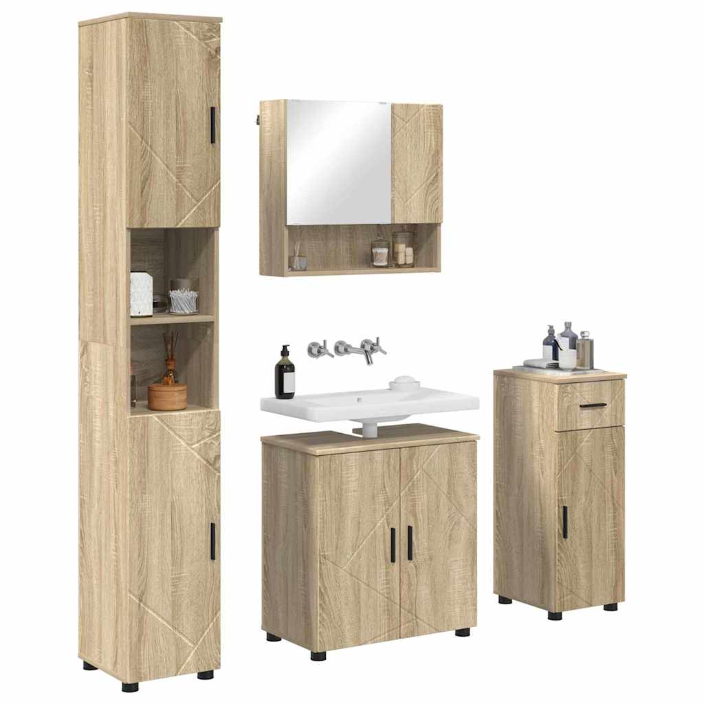 Badezimmermöbel-Set mit Tür 4 pcs Weiß Holzwerkstoff & Metall