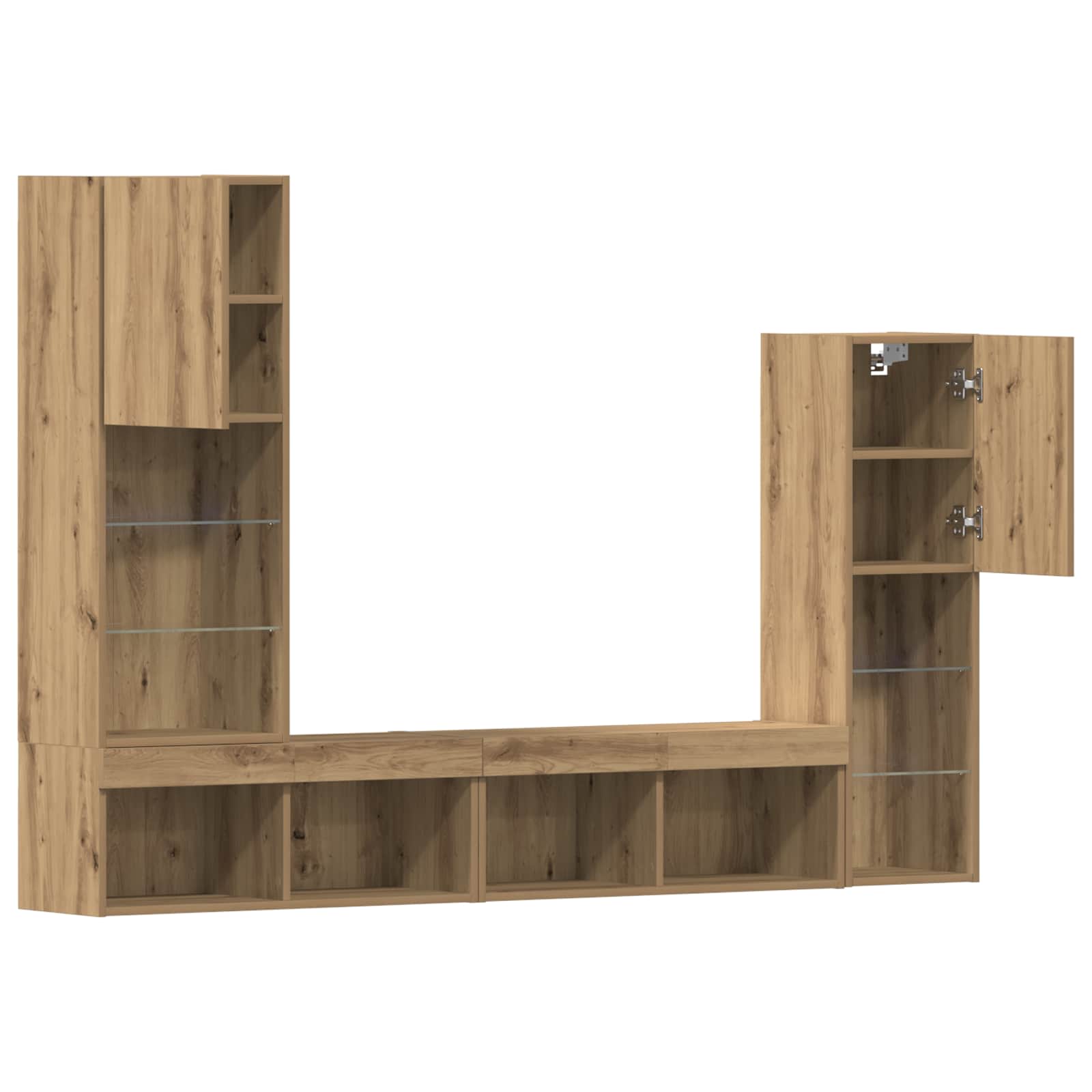 4-tlg. Wohnwand mit LED-Beleuchtung Weiß Holzwerkstoff