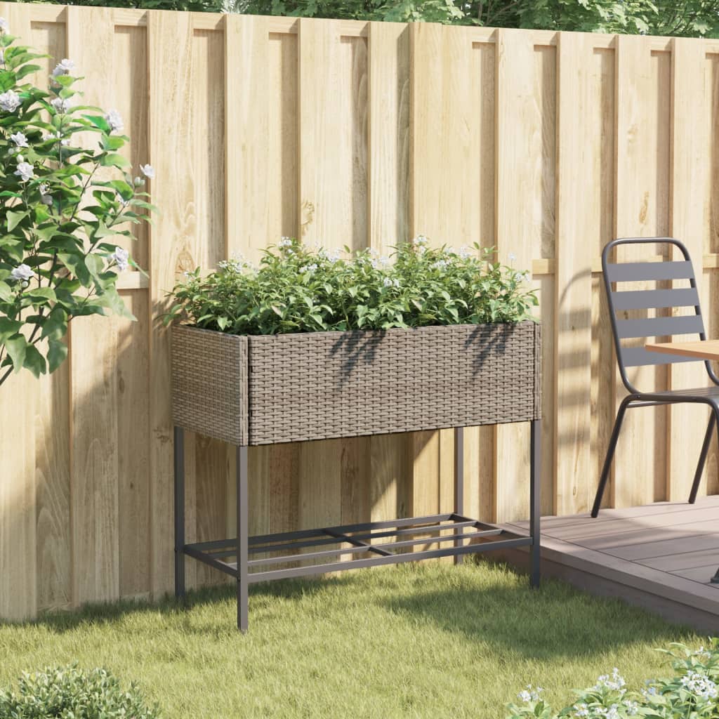 Hochbeete mit Ablage 2 Stk. Schwarz 70x28x70 cm Poly Rattan