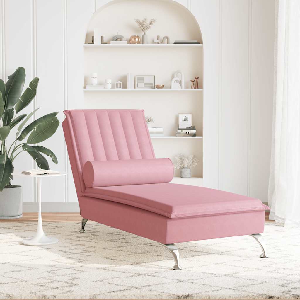 Massage-Chaiselongue mit Nackenrolle Hellgrau Samt