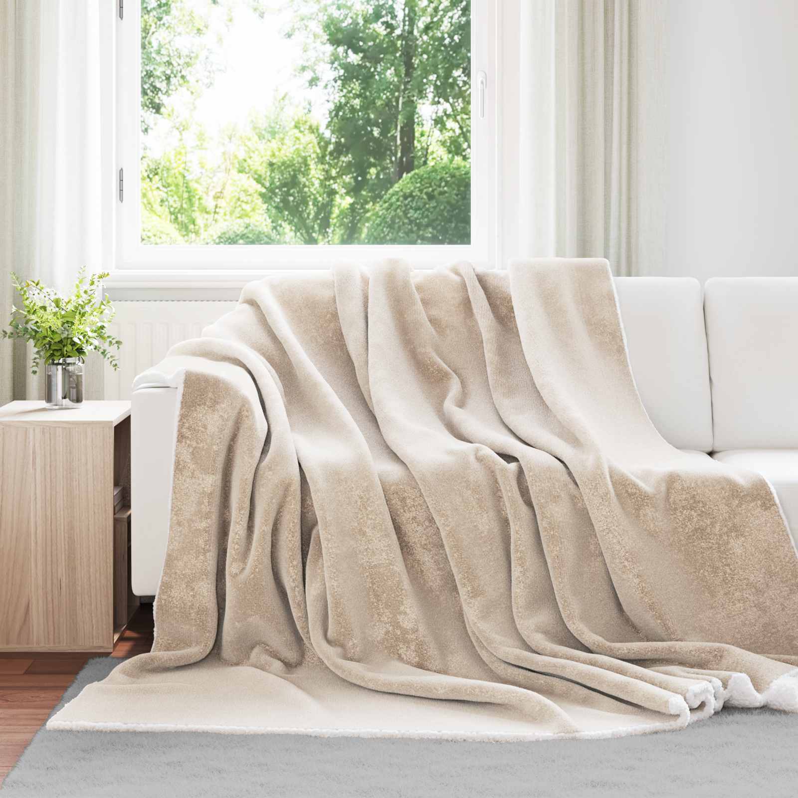 Überwurfdecke Beige 130 x 150 cm Fleece
