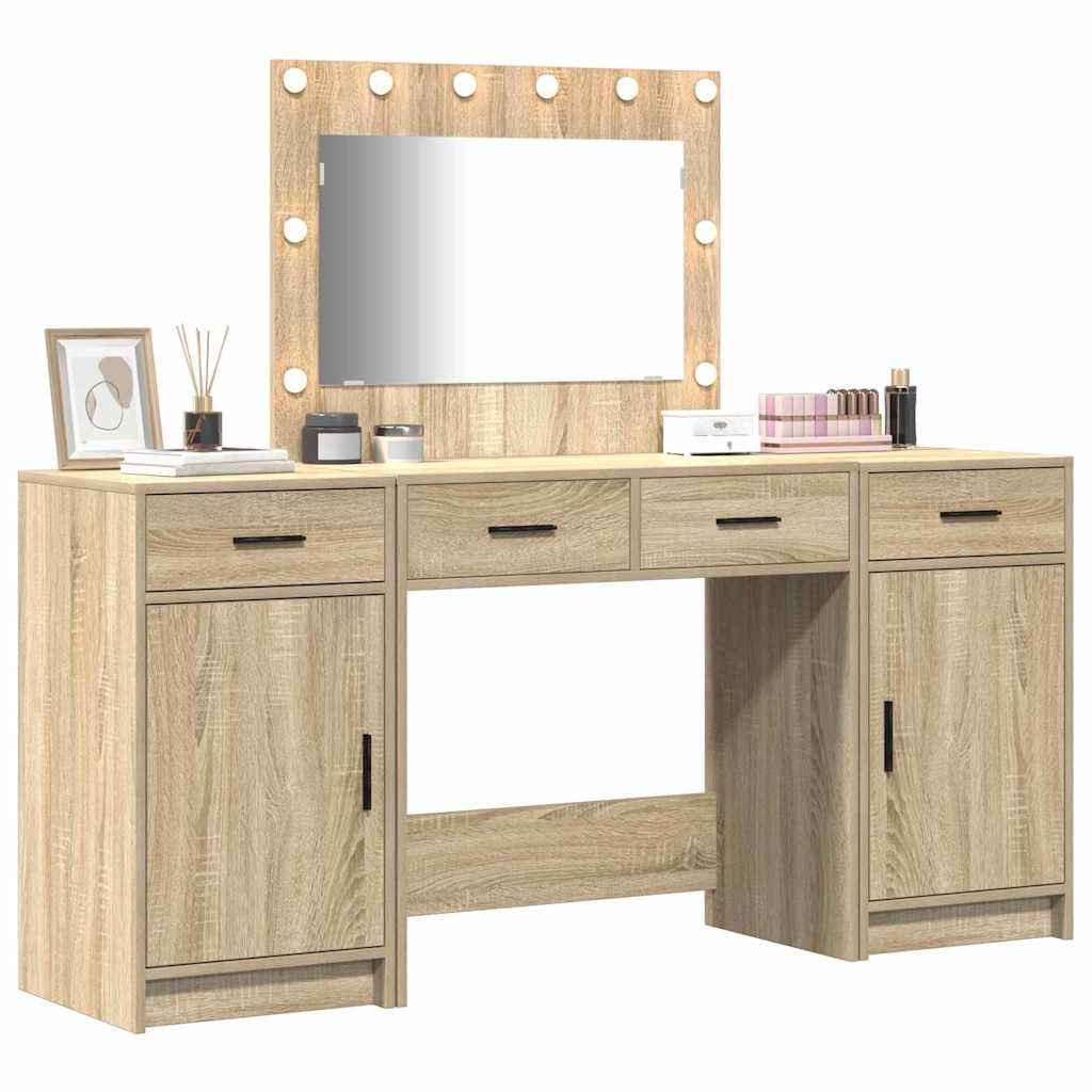 Schminktisch mit Spiegelbeleuchtung 3 pcs Weiß Holzwerkstoff