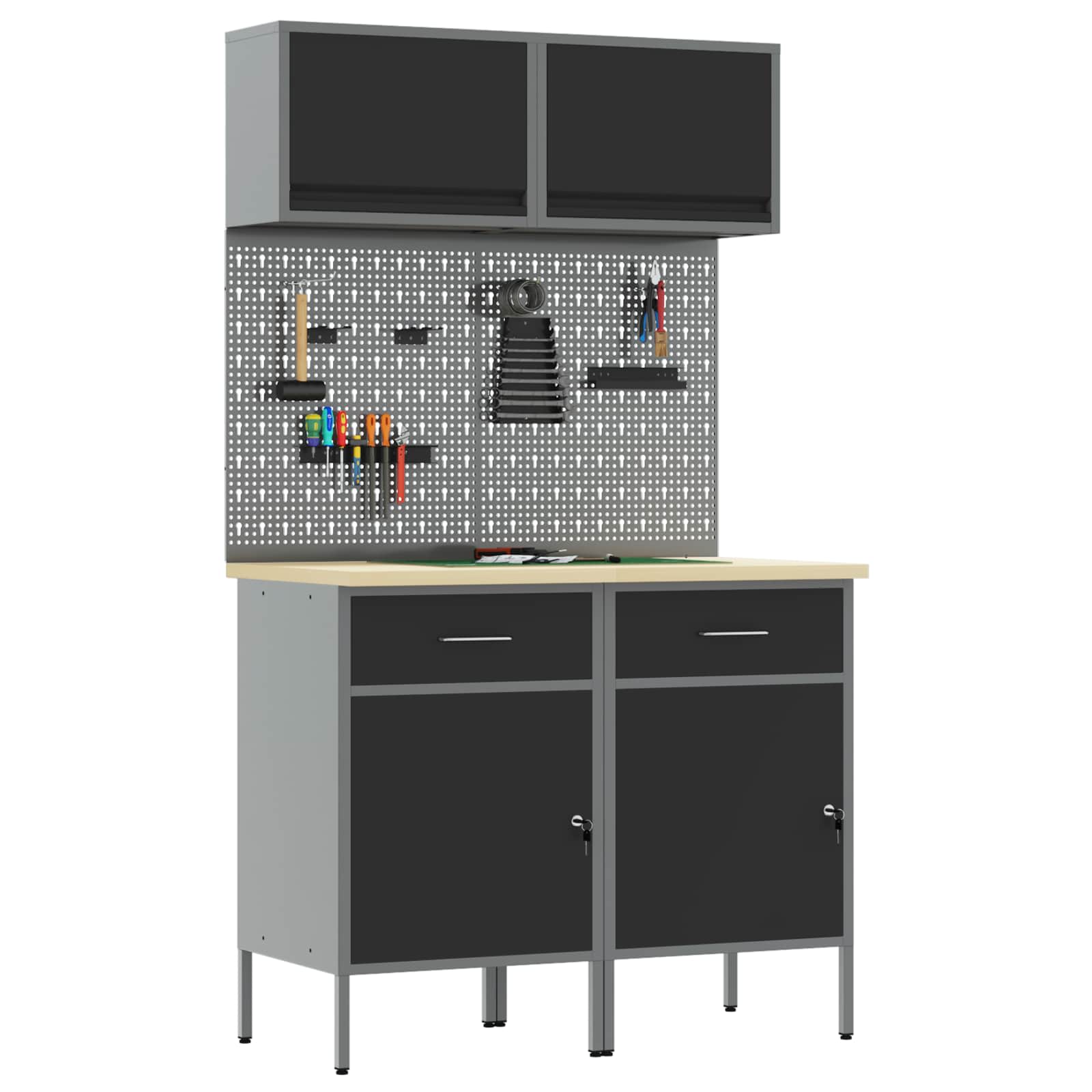 Arbeitsschrankset mit Schubladen mit Regal 8 pcs Grau
