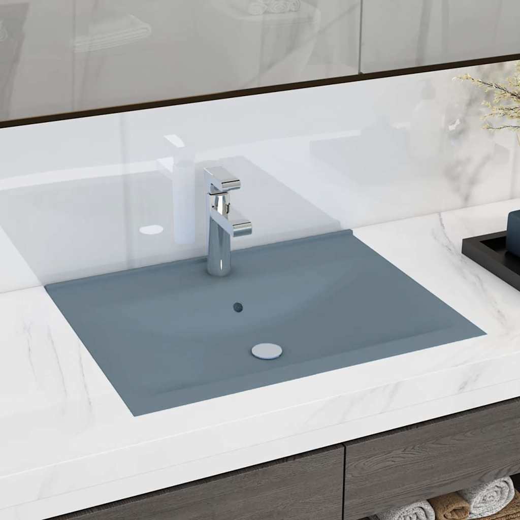 Luxus-Waschbecken mit Hahnloch Matt-Weiß 60x46 cm Keramik