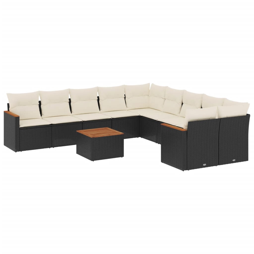 10-tlg. Garten-Sofagarnitur mit Kissen Schwarz Poly Rattan