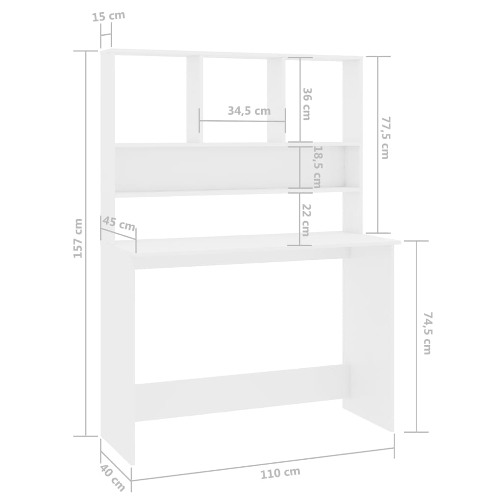 Schreibtisch mit Regalen Weiß 110x45x157 cm Holzwerkstoff
