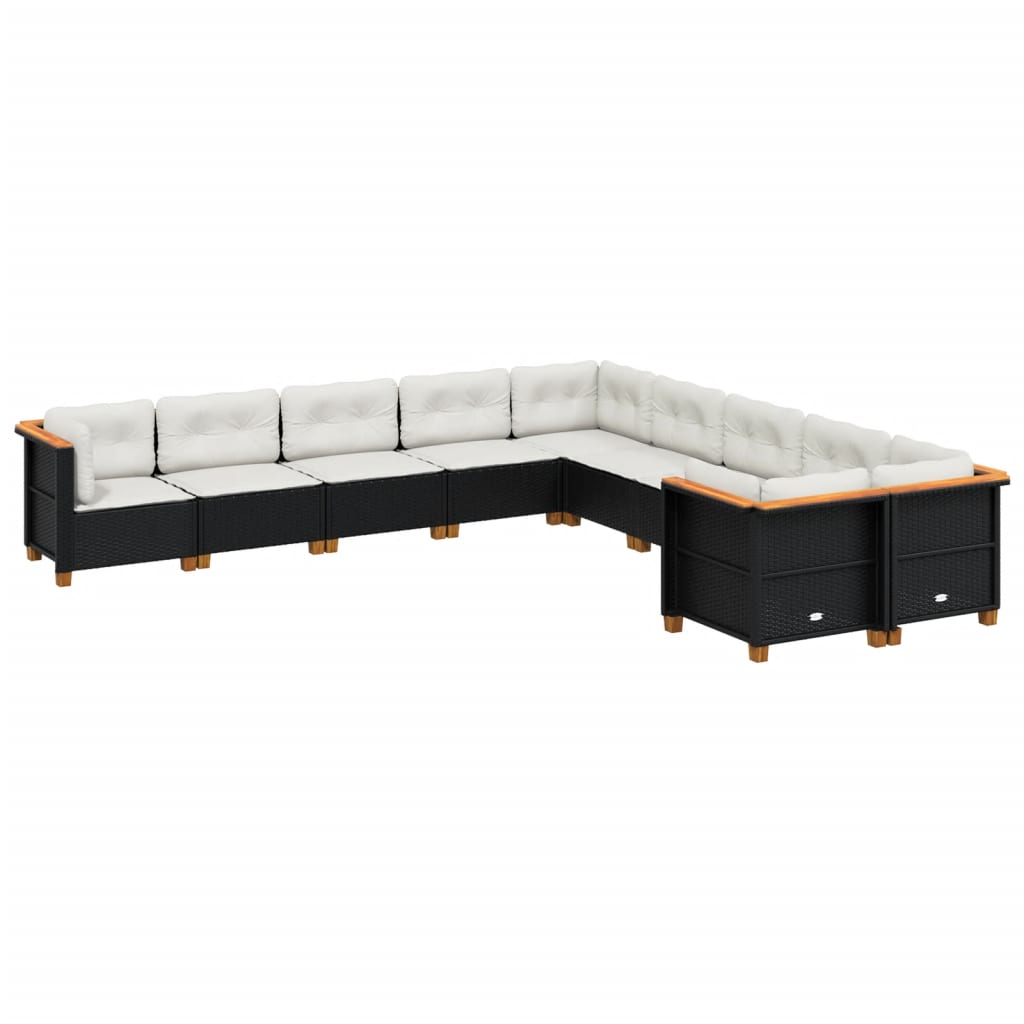 10-tlg. Garten-Sofagarnitur mit Kissen Beige Poly Rattan