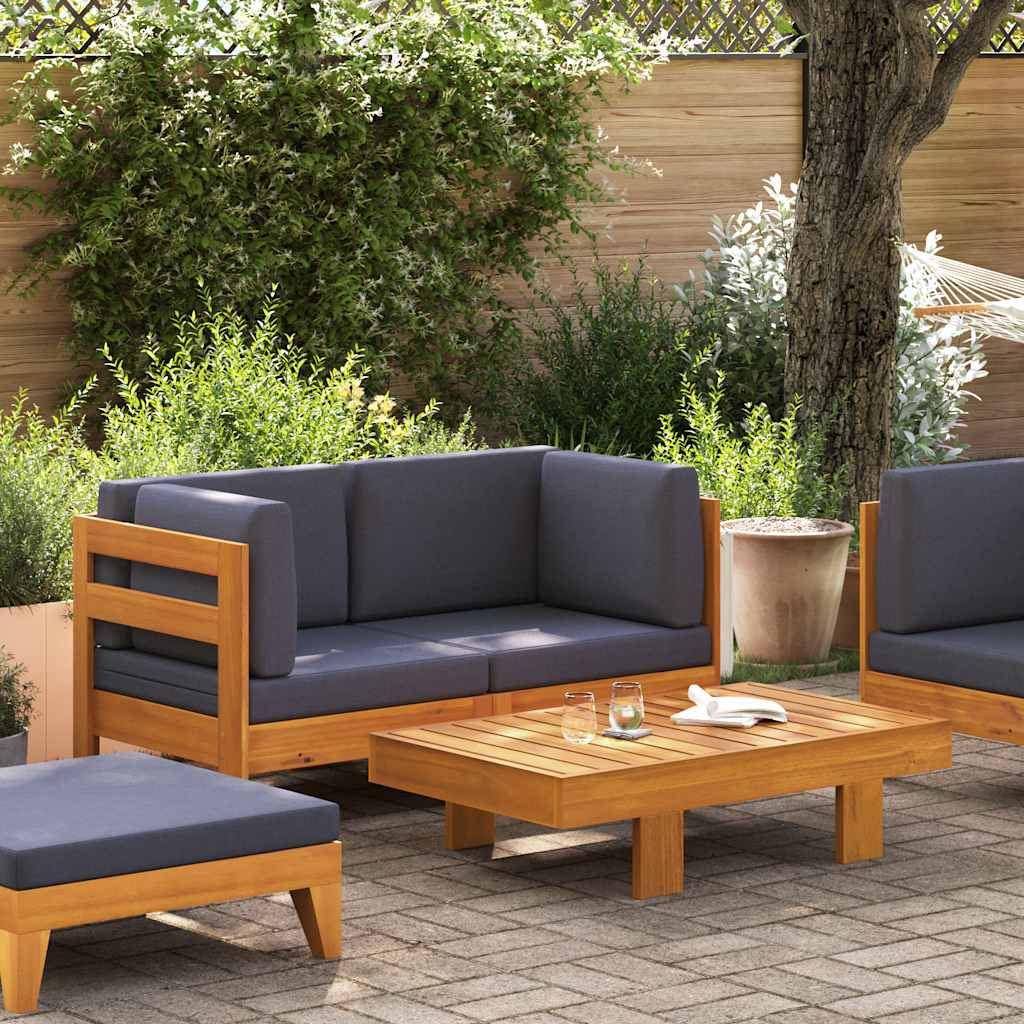 2-tlg. Garten-Lounge-Set mit Cremeweißen Kissen Akazienholz