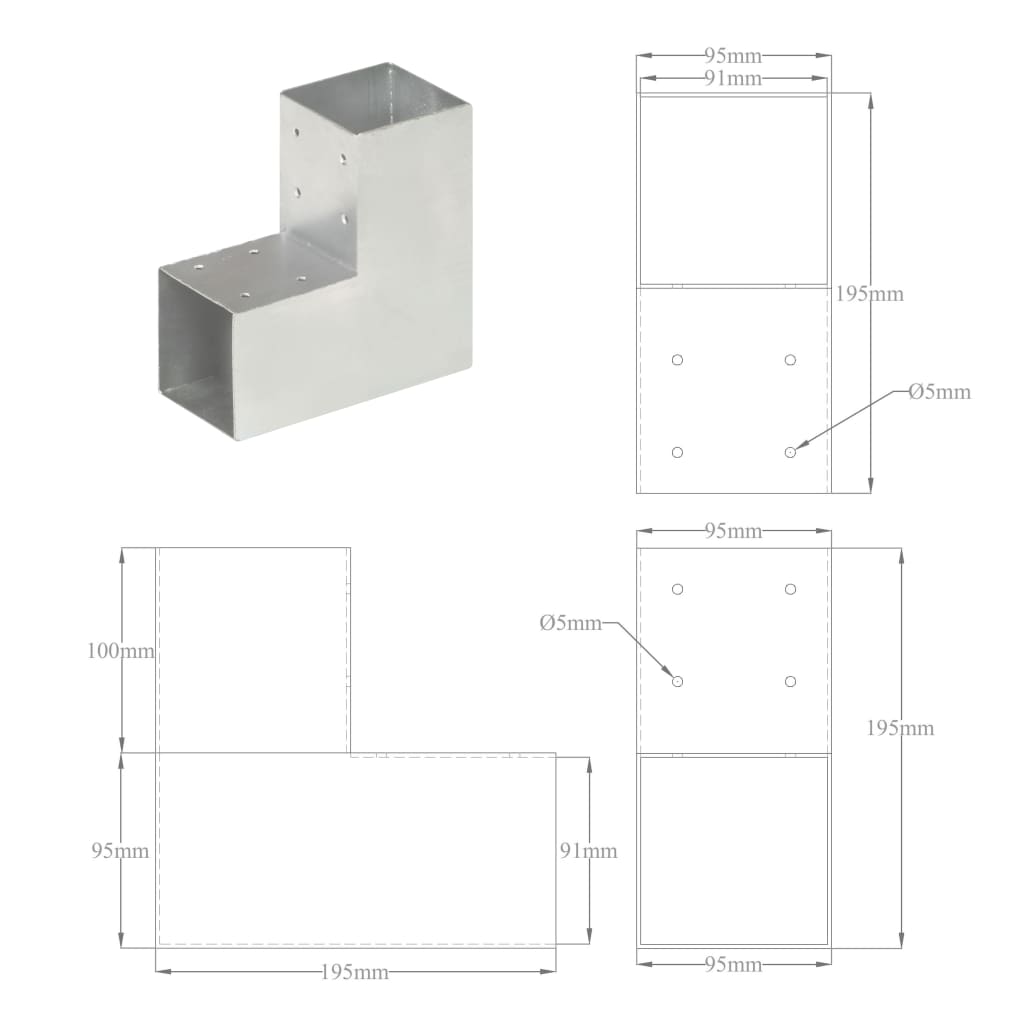 Pfostenverbinder L-Form Verzinktes Metall 71 x 71 mm
