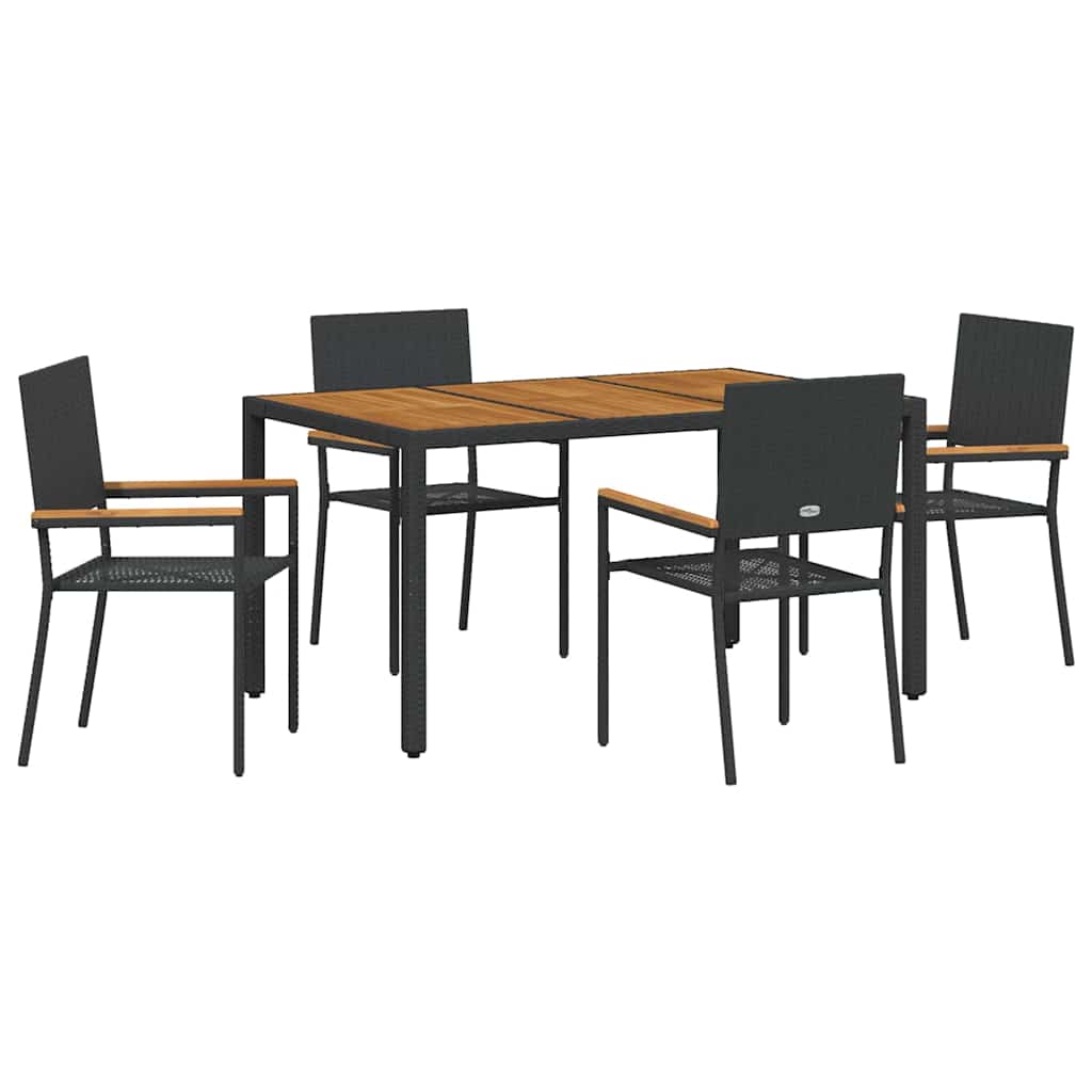 Garten Essgruppe 3 pcs Schwarz Poly-Rattan