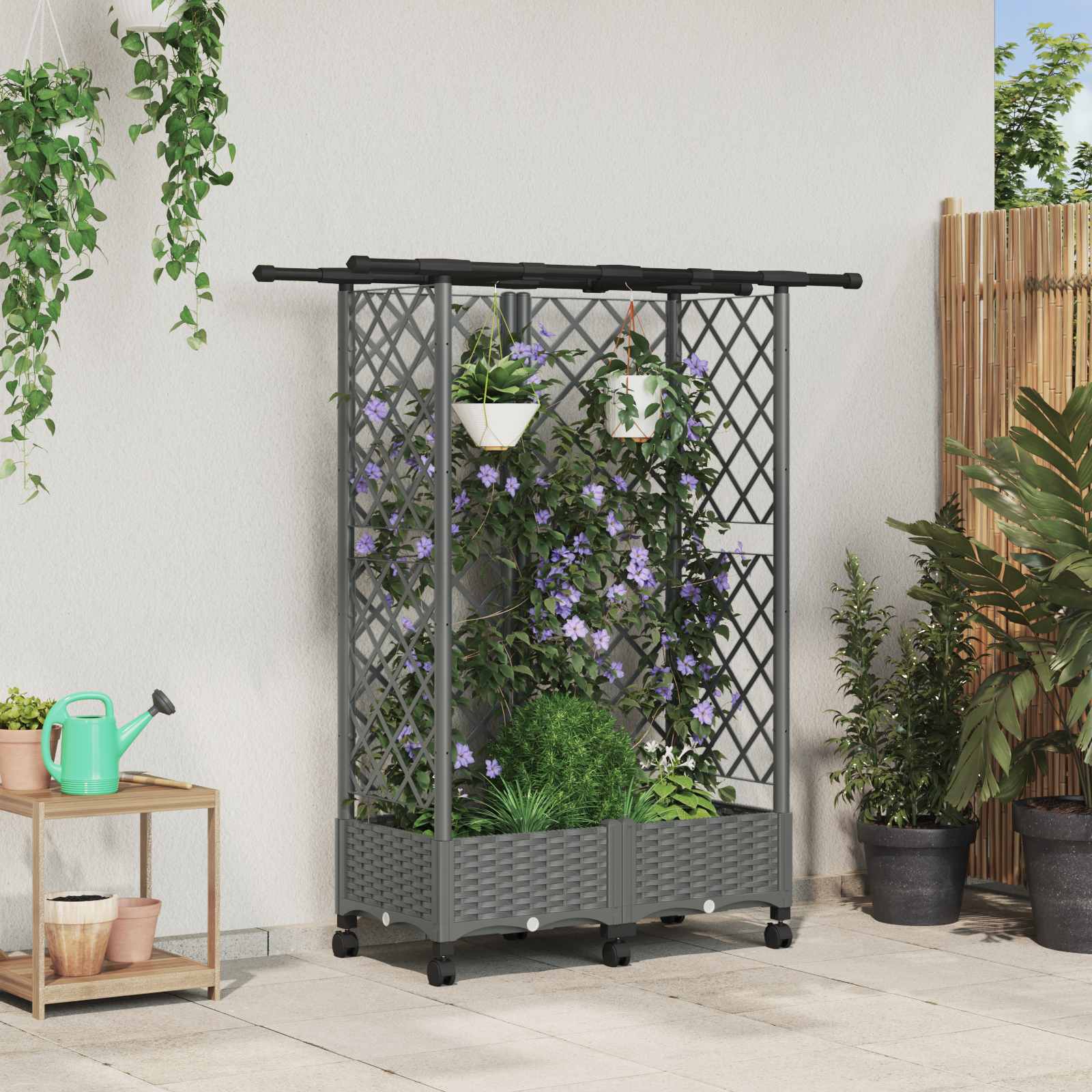 Hochbeet mit Rankgitter und Dach Braun 124 x 40 x 123 cm PP