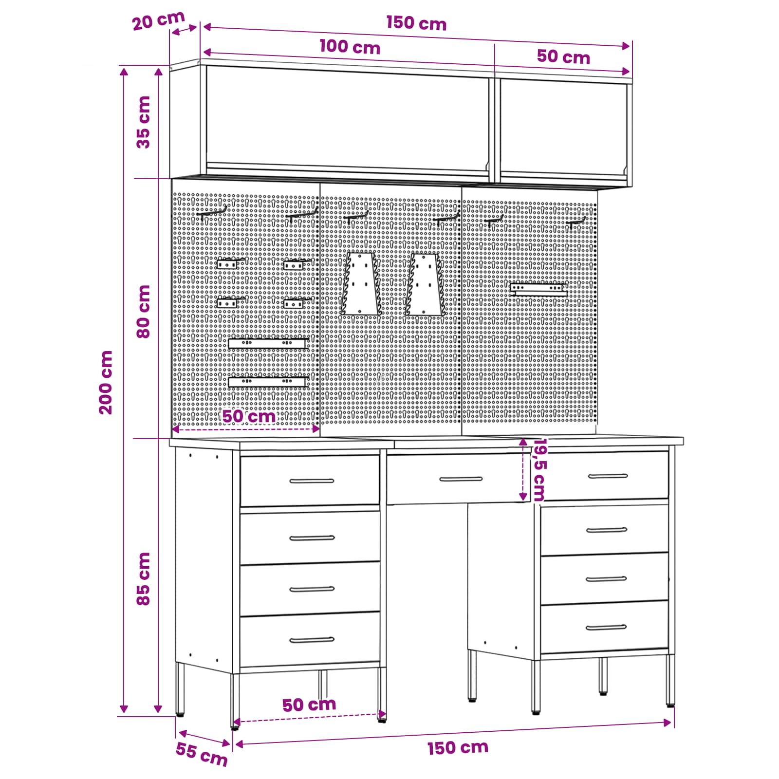 Arbeitsschrankset mit Schubladen mit Regal 8 pcs Grau