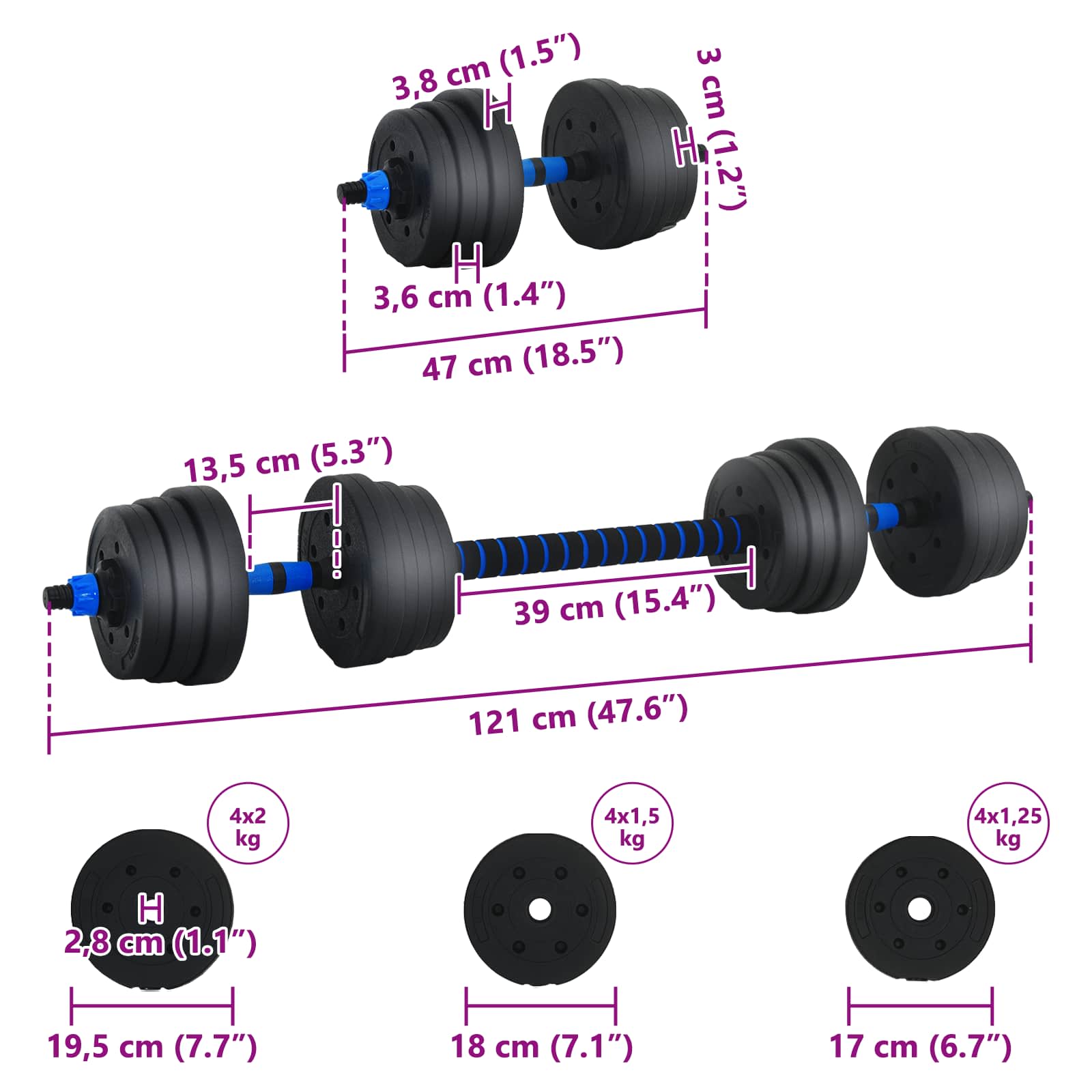 2-in-1 Hantelset 40kg Schwarz und Rot Zement und Eisensand